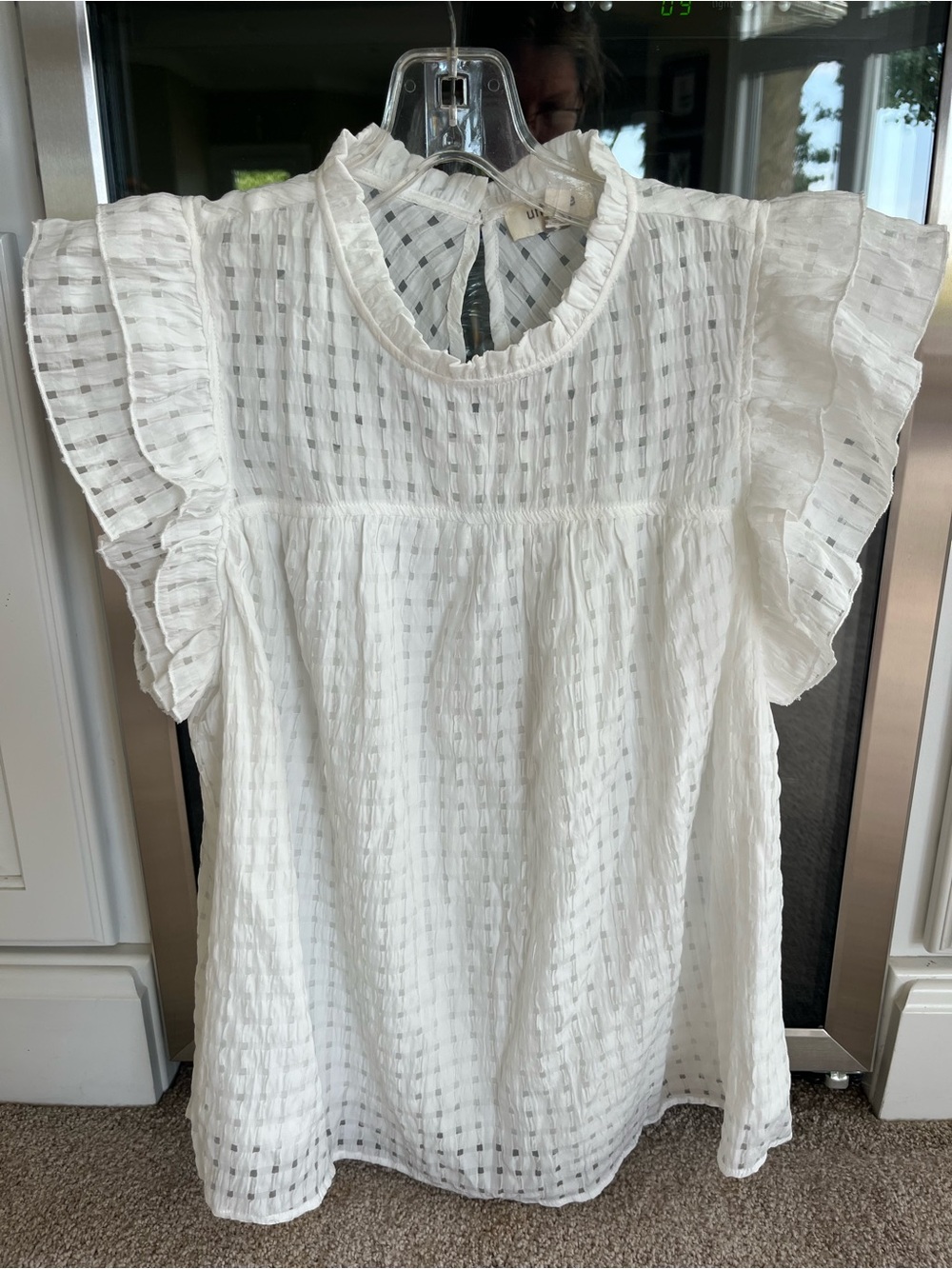 Umgee Small Women’s White Ruffled Flutter Sleeve Lined Top